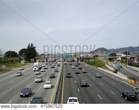 Berkeley - March 28, 2010: Car And Trucks Drive Along Highway Interstate 580.