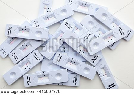 Covid-19 Virus Disease Healthcare Check, Corona Virus Rapid Antigen Test Many Tests Focus On Laborat