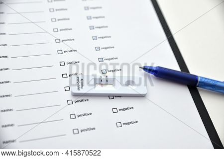 Filling Coronavirus Test Form. Covid-19 Test. Negative Outcome Medical Test Form For New Coronavirus