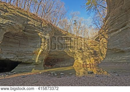 Winter Afternoon Shadows In A Deep Canyon In Matthiessen State Park In Illinois