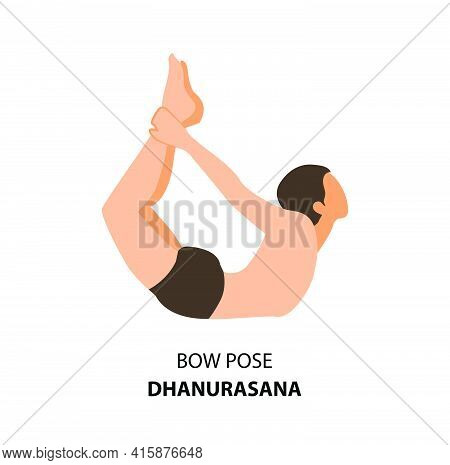 Man Practicing Yoga Pose Isolated Vector Illustration. Man Standing  In Bow Pose Or Dhanurasana Pose