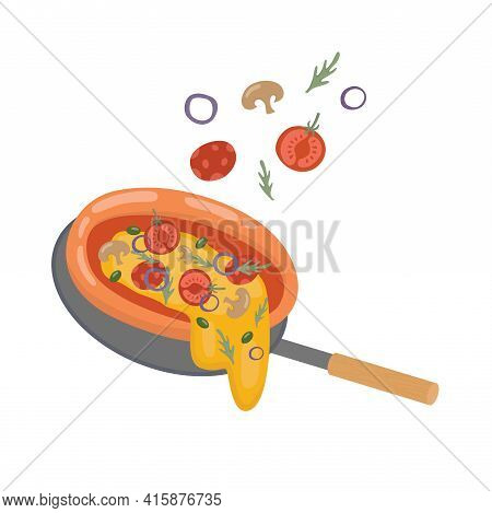 Pizza Illustration For Pizzeria Menu Take Away Box, Delivery And Package. Vector Stock Illustration 