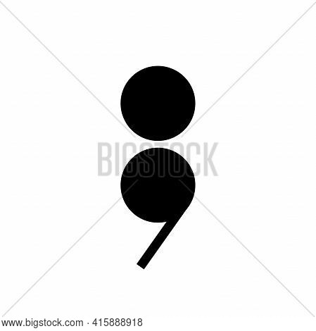 Black Semicolon Isolated On White. Flat Punctuation Icon. Vector Illustration. Quotation Logo. Chat 
