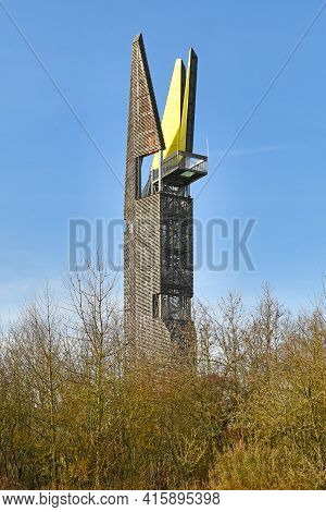Weilbach, Germany - February 2020: Modern Observation Tower At Regional Park