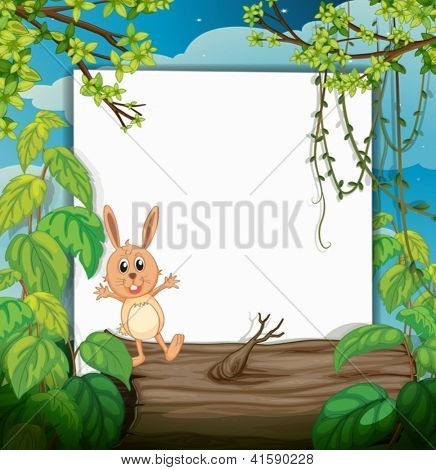 Illustration of a rabbit on a trunk