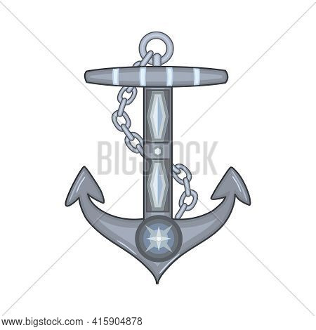 Ship Anchor Isolated On White Background. Nautical Symbol Icon. Marine Retro Decorative Item. Antiqu