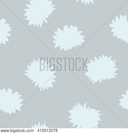 Vector Sunflower Head Silhouette In Dusty Blue Seamless Pattern Background. Perfect For Fabric, Scra