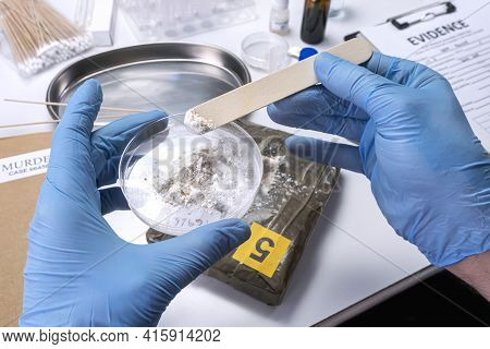 Specialised Police Check Drugs On Petri Dish In Crime Lab, Conceptual Image