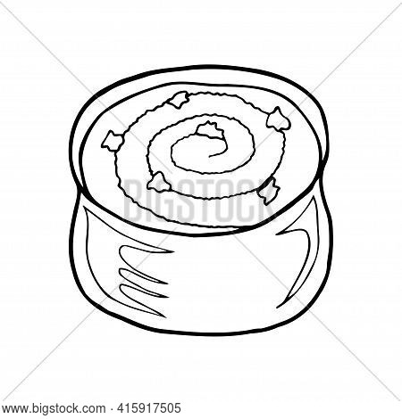 Vector Hand-drawn Almond Cream Bienmesabe. Spanish Dessert. Design Sketch Element For Menu Cafe, Bis
