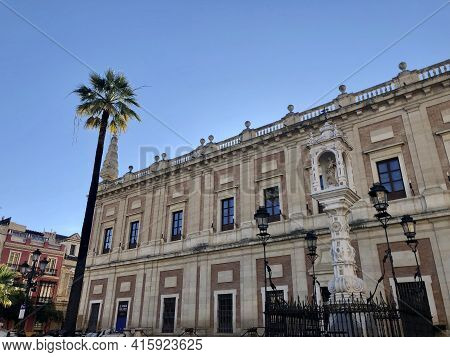 Seville, Spain - 2019: The Indian Archives Building In Seville, An Unesco Heritage Site, Archivo Gen