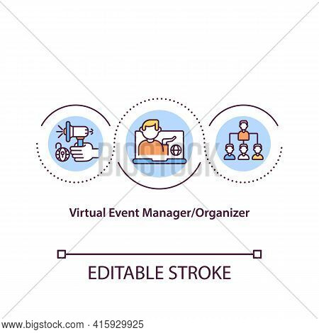 Virtual Event Manager Concept Icon. Ve Organizer Idea Thin Line Illustration. Engaging Digital Exper