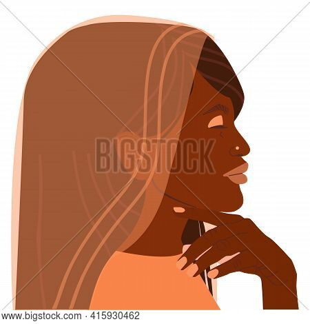 Avatar Of A Beautiful Confident Young Idian Girl. Portrait In Dupatta. Modern Vector Illustration Is