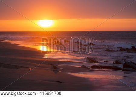 Ocean Sunset On The Beach And The Pacific Ocean In Punta Sal, Peru