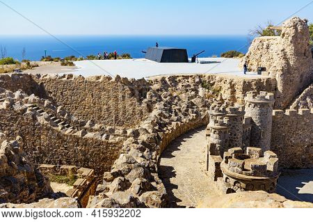 Tourist Attraction. The Gun Battery Of Castillitos In Spain Cartagena, Stone Castle Fortifications.