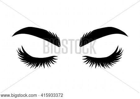 Brows And Lashes Vector Illustration. Beautiful Eyelashes. For Beauty Salon, Lash Extensions Maker, 
