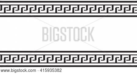 Greek Rey Border Vector Seamless Pattern, Roman Frame, Black And White Ornament Repeat. Ethnic Illus