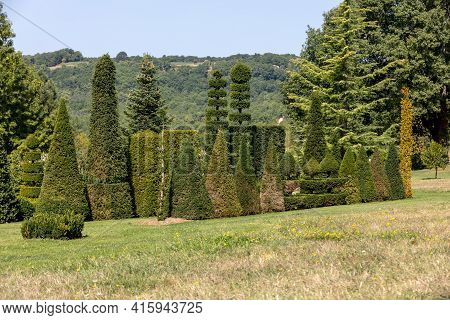 Eyrignac, France - September 2, 2018: The Picturesque Jardins Du Manoir D Eyrignac In Dordogne. Fran