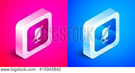 Isometric Mute Microphone Icon Isolated On Pink And Blue Background. Microphone Audio Muted. Silver 