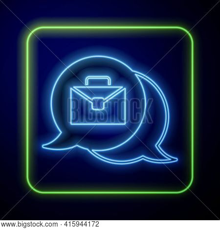 Glowing Neon Online Working Icon Isolated On Blue Background. Freelancer Man Working On Laptop At Hi