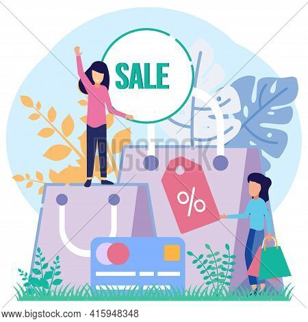 Flat Isometric Vector Illustration Isolated On White Background. Big Discount Sales Concept With Lit