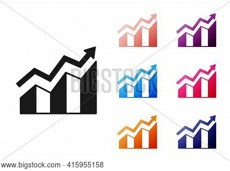 Black Financial Growth Increase Icon Isolated On White Background. Increasing Revenue. Set Icons Col