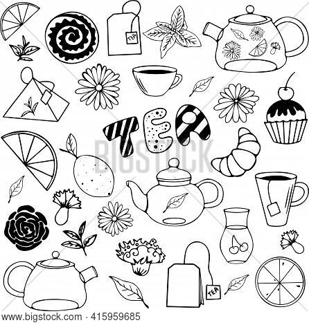 Tea Doodle Vector Illustration For Menu In Cafe