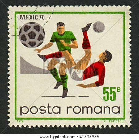 Rumunsko - cca 1970: poštovní známky vytištěny v Rumunsku věnované mistrovství světa ve fotbale (1970) v Mexiku