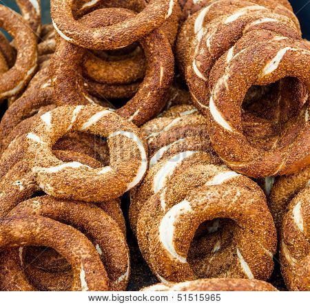 Turkish Bagel, Also Known As Simit. It Is A Circular Bread With Sesame Seeds.
