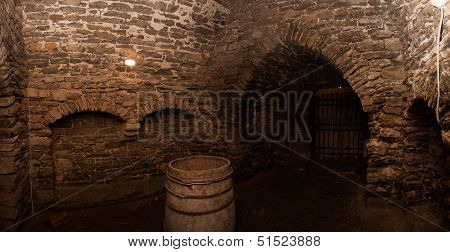 Panorama Of A Big Dark Room In Ancient Castle