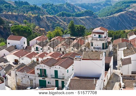 Panoramic view of Pisticci. Basilicata. Southern Italy.