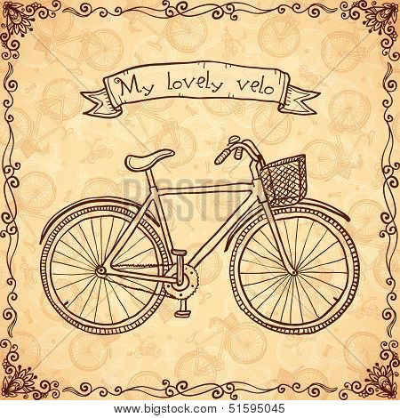 Vintage bicycle hand drawn vector card