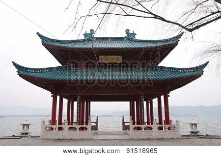 Traditional Chinese Pavilion On The Shore Of West Lake, Hangzhou, China