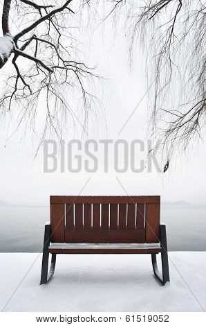 Empty Bench In The Snow, West Lake, Hangzhou