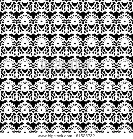 Lace white seamless pattern on black background.