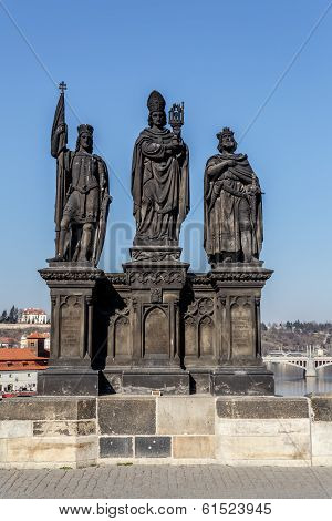 Staue On The Charles Bridge In Prague, Czech Republic.
