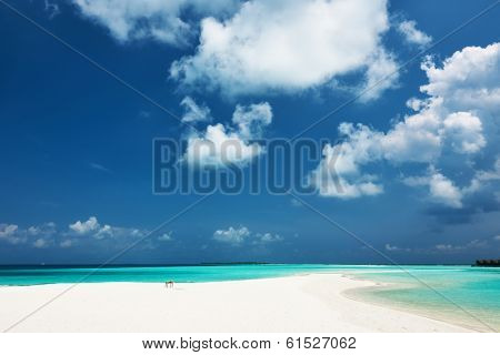 Beautiful island beach with sandspit at Maldives