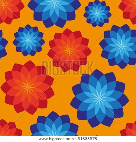 Seamless pattern with red and blue flowers