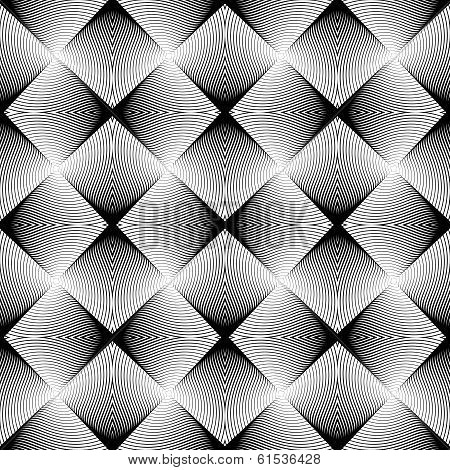 Design Seamless Uncolored Geometric Pattern. Abstract Diamond Interlacing Textured Background