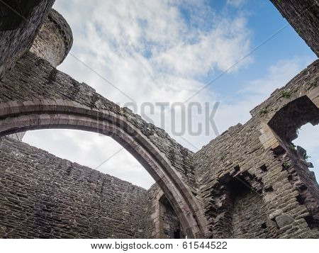 View to the sky from inside Conwy Castle, Wales