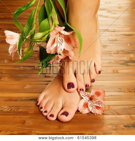 Female Feet At Spa Salon On Pedicure Procedure