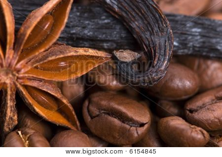 Aroma Kaffee. Zutaten. Coffe Beens, Anis, Zimt, Zucker
