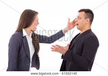 Business Woman Slapping Man's Face