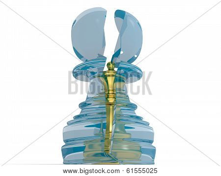 golden queen in splited transparent pawn