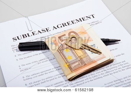 Sublease agreement with Euro notes golden key and pen