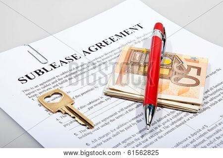 Sublease agreement with Euro notes golden key and pen