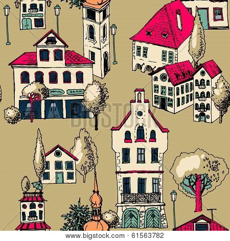 Hand Drawn Illustration of European Street
