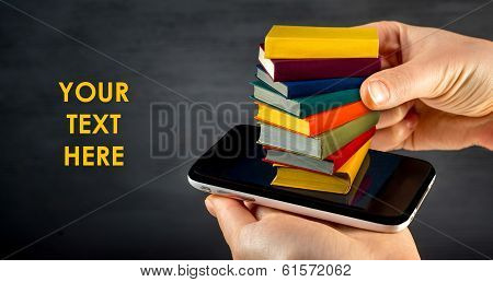 Putting Or Download Colorful Books To The Smart Phone With Place For Your Text