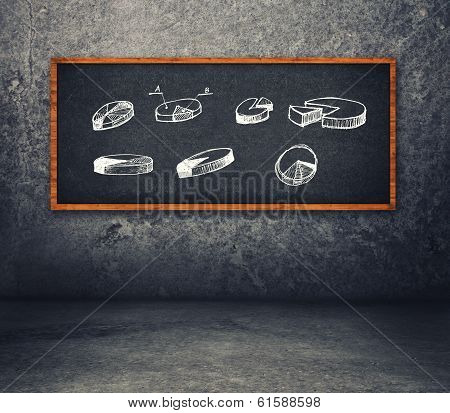 Pie Charts And Other Infographics On Chalkboard