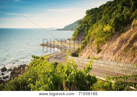 Landscape View Of Sea And Curve Road In Chantaburi, Thailand