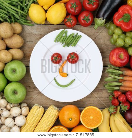 Healthy Vegan Eating Smiling Face From Vegetables